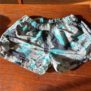 Patagonia Turquoise and Black Floral Elastic Waist Shorts